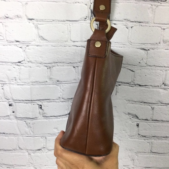 Etienne Aigner Brown Genuine Leather Color Block Zippered Small Shoulder Bag - Picture 12 of 12